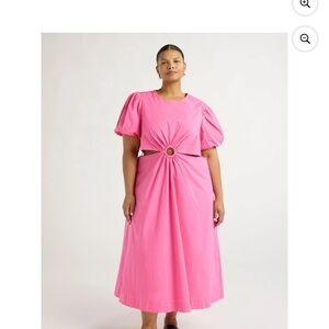 Vibrant Pink Midi Dress with Cut-Out Detail